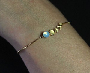 Moon Phase Bracelet. Hand Gilded Gold & <b>Glass</b> Opal. Gifts for Sister, Mom, Best Friend. - Product Image 1