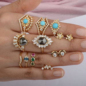 Anillo de compromiso único de oro amarillo de 14 quilates sólido con diamante turquesa real, joyería nupcial minimalista para boda, lote de joyería al por mayor - Product Image 5