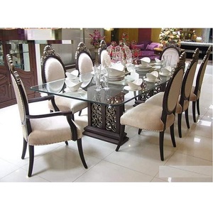 Table à manger en teck sculpté antique, durable, style moderne, 8 places, taille personnalisable, finition brune, ensemble de meubles de salle à manger pour mariages - Product Image 1