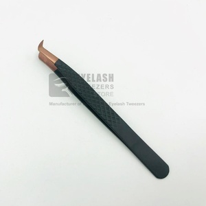 Pince à épiler d'extension de cils noire de marque privée pince à épiler Volume poignée en diamant or rose pointu acier inoxydable durable - Product Image 2