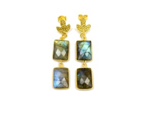 Boucle d'oreille élégante en métal plaqué or et laiton en forme de rectangle, pierre précieuse de labradorite naturelle, bijoux à la mode pour elle - Product Image 4