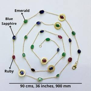 Vêtements de tous les jours en argent sterling 925 plaqué or émeraude rubis saphir breloque femmes portent un collier à longue chaîne - Product Image 2