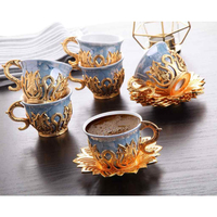 Service de tasses à café en céramique dorée, 4 pièces, couverts colorés turcs, pour le thé, le café, style grec, marocain, en turquie