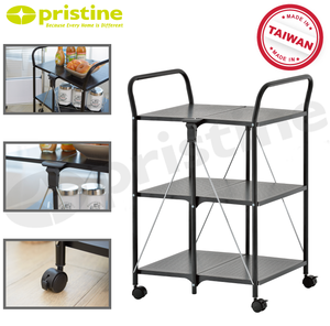 Black Steel Three-Tier Storage Cart with Four Wheels Movable Kitchen <b>Trolley</b> for Home Use - Product Image 6