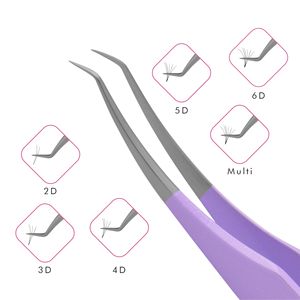 Lemooc — pincettes pour Extension de cils 6mm 75deg, pincettes de couleur violette avec pointe pointue, pour faux cils, étiquette privée - Product Image 4