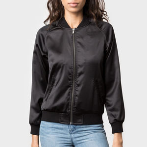 แจ็กเก็ตบอมเบอร์ไซส์ใหญ่พิเศษแบบลำลองสำหรับผู้หญิงผ้าซาตินสีดำคอปกตั้งมีซิปกระดุมทรงหลวมผ้าไมโครไฟเบอร์สำหรับฤดูหนาว - Product Image 5