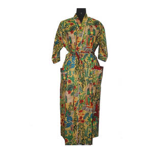 Ensemble de peignoirs à col en V 100% coton pour femmes marque privée imprimé fermeture à cordon longueur au genou vêtements de nuit d'hiver-pour le printemps été - Product Image 1