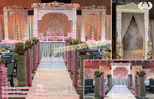 Exclusiva boda aspecto de madera FRP Mandap tradicional hindú boda fibra Mandap Fiji boda real cuadrado fibra Mandap conjunto EE. UU. - Product Image 4