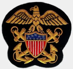 Badge de chapeau US personnalisé en fil d'or brodé d'officier écusson de blazer américain fait à la main