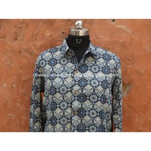 Ajrakh Block Print <b>Men</b> <b>Shirts</b> Printed Design 100% Cotton <b>Men</b> Wear <b>Beach</b> <b>Shirt</b> Long Sleeve Best Quality - Product Image 2