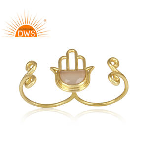 ธรรมชาติกุหลาบ Chalcedony อัญมณีแหวนมือผู้ผลิตเครื่องประดับชุบทอง925เครื่องประดับเงินผู้ค้าส่ง - Product Image 2