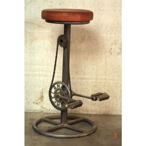 Tabouret de bar industriel vintage en fer et métal, design Indian Cycle, réglable, écologique, avec siège en cuir et repose-pieds, pour bar à domicile et salon - Product Image 1