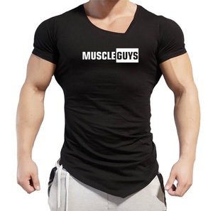 T-Shirt manches courtes col en V pour homme, haut de Sport musculaire, pour le Fitness, la musculation, grande taille - Product Image 5