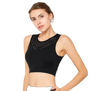 Crop Top Bra Olahraga Wanita Bantalan Dapat Dilepas Bra Olahraga Yoga Tank Top Nilon Tali Spageti Pakaian Seksi Hitam Kuantitas Putih