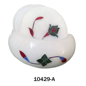 Accessoires pour Bar de vin, dessous de verre en marbre, fait à la main, avec support, en pierre de couleur blanche, avec incrustation de feuille de fleur - Product Image 2