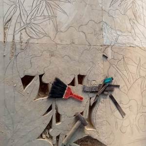 Sculpture murale en relief en pierre de Bali à motif floral beige moderne - Art mural en pierre sculpté à la main pour la maison et l'hôtel - Product Image 2