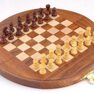 Easydo — jeu d'échecs magnétique pliable et rond en bois, pièces magnétiques, pour voyage