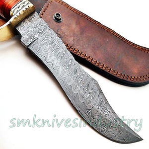 มีดดามัสกัสมือจับไม้สีส้มทำด้วยมือสั่งทำลายบันไดมีดล่าสัตว์โบวี่สวยงาม (Smk1556) - Product Image 5