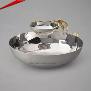 Bol de service rond en métal fantaisie avec motif olive et support doré 2026 - Product Image 5