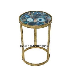 Grossiste Petite table d'appoint de luxe avec dessus en agate et base en métal doré Table d'appoint en agate marbrée pour la décoration du salon à un prix attractif - Product Image 1