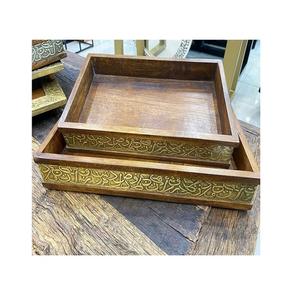 Juego de 2 bandejas de servir islámicas de madera y metal de diferentes tamaños para servir chocolates y aperitivos a los precios más bajos - Product Image 3