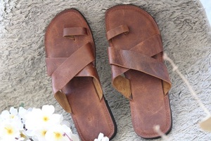 <b>Men's</b> Leather <b>Slipper</b> Stylish Crunch Leather Slip on Flat <b>Slipper</b> Casual <b>Slipper</b> - Product Image 2