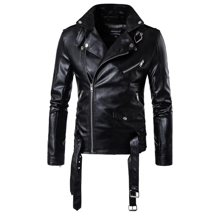 Spring Zipper Punk Jacket Motorcycle PU Leather Jacket Men