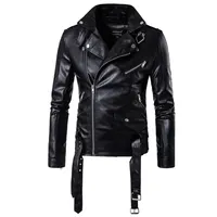 Men's PU Leather Jacket with Zipper, Punk Motorcycle Jacket