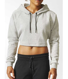 Meilleure vente femmes décontracté à manches longues haut court à capuche conception personnalisée léger polaire pull solide hiver plaine teint col - Product Image 5