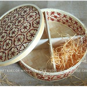 Boîte à gâteaux de lune en bambou fait à la main, panier cadeau fait au Vietnam, King Craft - Product Image 4