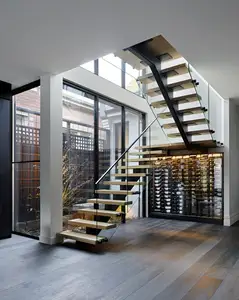 Timber Wood Staircase With Steel Beam For Indoor