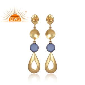 Boucles d'oreille en laiton plaqué or, bijou classique, offre spéciale, en verre, calcédoine bleue, pierre précieuse, fabrication de bijoux à la mode - Product Image 3