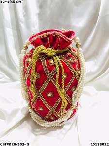 Craftstages International Ethnic Designer Velvet Ladies Evening <b>Bags</b> <b>Potli</b> Batua Style 12*20 CM for Bridal Occasions - Product Image 5