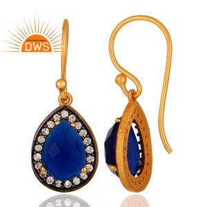 ลูกแพร์ธรรมชาติรูปร่างสีฟ้าคอรันดัมต่างหูผู้ผลิตเครื่องประดับ18พันทองชุบเงินสเตอร์ลิงต่างหูเครื่องประดับผู้ค้าส่ง - Product Image 3