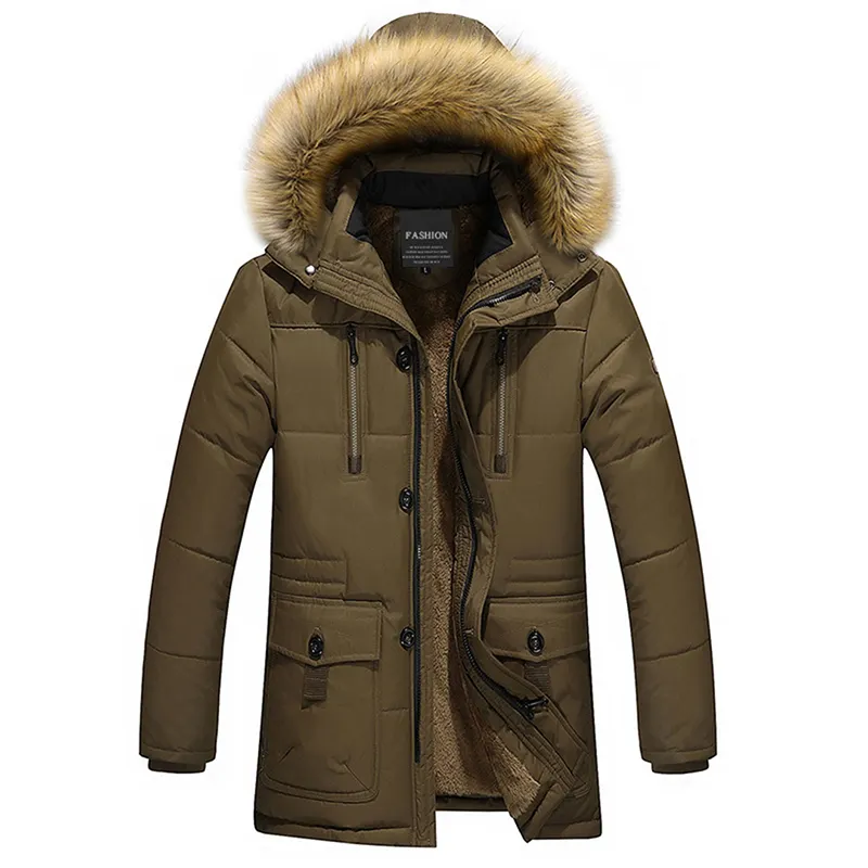 Men's Fur Hooded Warm Coat Winter Cotton Thicken Trench Snowboard Mountain Ski Padded Parka Plus Size Jackets