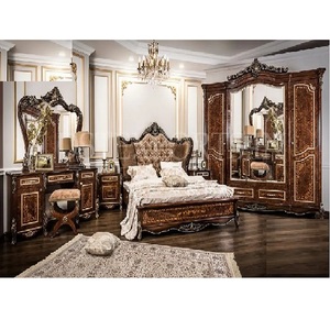 Juego de Muebles de Dormitorio Modernos de Madera de Teca Tapizados y Tallados - Product Image 1
