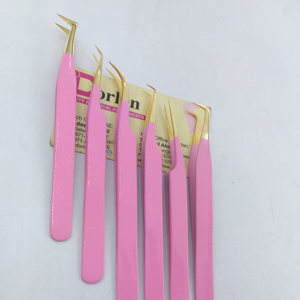 Pince à épiler d'extension de cils en acier inoxydable 45 90 degrés en forme de L Volume - Product Image 1