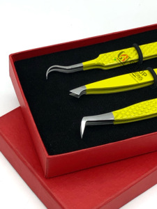 Las mejores pinzas de extensión de pestañas de acero inoxidable con revestimiento de polvo amarillo curvado doble, pinzas para cejas con volumen de arranque, herramienta de belleza - Product Image 2