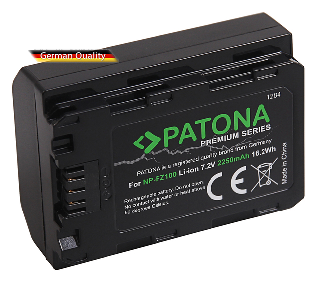 PATONA Premium Camera Battery for NP-FZ100, HVR-Z1C, HVR-V1C, FX7E, NEX-FS100 : 2250mAh: 7,2V: 16,2 Wh