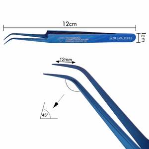 Blue Eyelash Extension Fine Bent แหนบ,โลโก้ที่กำหนดเองขายส่ง Bulk Strip Eyelash Applicator ฉลากส่วนตัว - Product Image 5