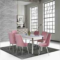 Ensemble de table à manger extensible avec 6 chaises, plateau en verre trempé et pieds en métal - Design royal moderne, haute qualité, panneau de particules durable