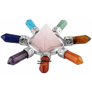 Vente en gros de cristaux de pierre naturelle 7 points de crayon avec petit générateur de cristal d'énergie de guérison de pyramide de quartz rose à vendre