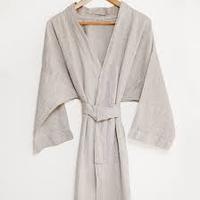 Robe en lin pur 100% prélavé pour femme, style kimono, tissage respirant, séchage rapide, col en V, vêtement de nuit décontracté, trois-quarts