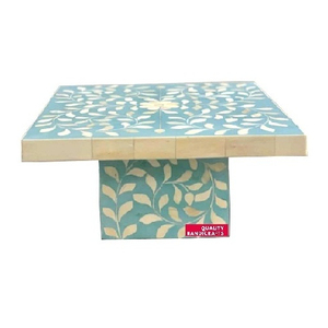 Vente chaude support à gâteau en bois incrusté d'os turquoise 30x30x18 CM fabriqué à la main en Inde pour les décorateurs de desserts - Product Image 1