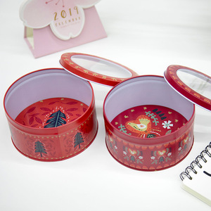 Christmas Tinplate Storage Box Round Cookies Pot Customizable Cookie Candy Tin Box