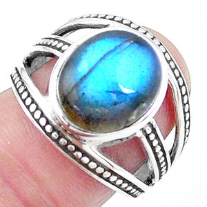 Design à la mode naturel bleu feu Labradorite 925 argent Sterling fait à la main pierres précieuses anneau lunette réglage pour les mariages usine - Product Image 1