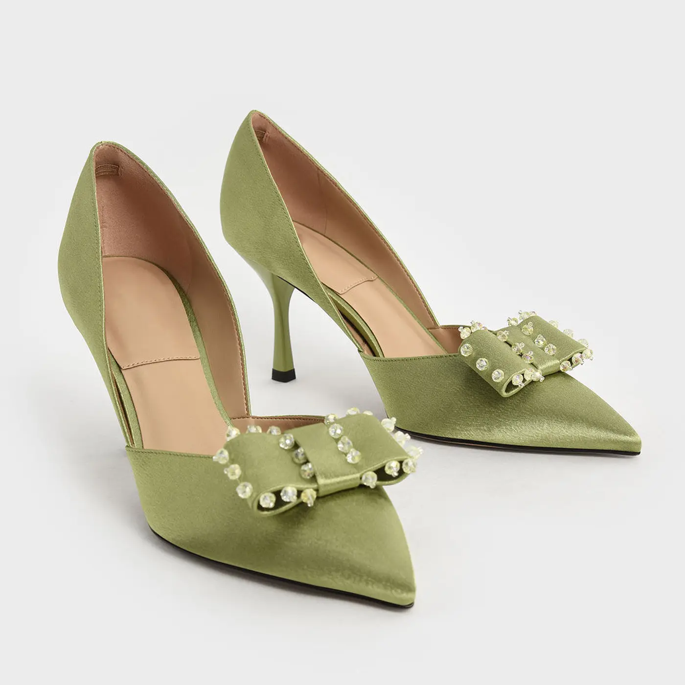 Elegant Design Medium High Heel Green Color Pumps Court Shoe Pointed Toe Sandals Shoes Women Heel High