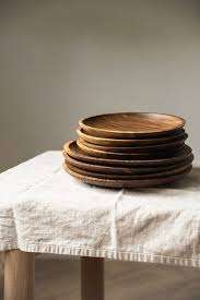 Plato de madera para restaurante, utensilios de cocina, plato de madera familiar, plato de madera redondo sólido simple para comer con los dedos a la venta - Product Image 6