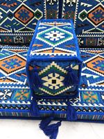 Ensemble de coussins de sol d'angle nomades anatoliens bleus brodés géométriques pour adultes, garnissage en mousse haute densité 22