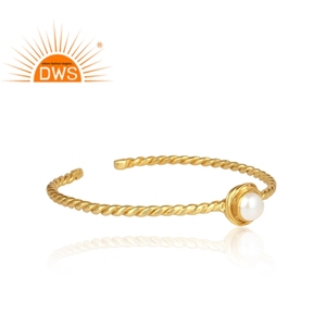 Round Pearl <b>Cuff</b> <b>Bracelet</b> Gemstone Jewelry Manufacturer Designer Gold Plated 925 <b>Sterling</b> <b>Silver</b> <b>Bracelet</b> Vintage Collection - Product Image 2